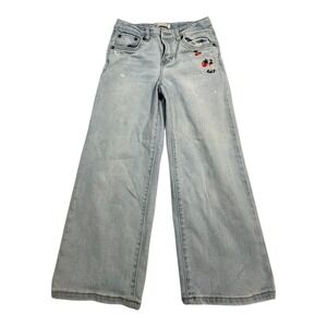 Levis Cropped Wide Leg Jeans Light Wash Strawberry Daisy Embroidery Size 12 REG